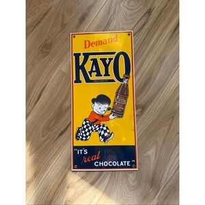 Vintage Kayo Chocolate Milk Porcelain Enamel Metal Sign By Ande Rooney 8 x 17